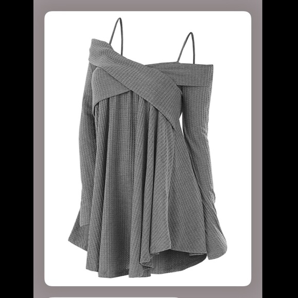 K.Faye’s Boutique Sweaters - Gray Cross-Wrap Cold Shoulder Tunic